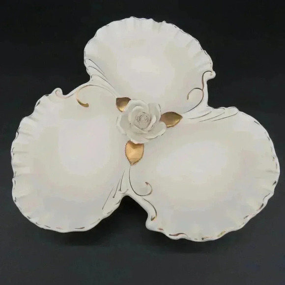 Vintage Napco Alaskan Rose Porcelain Divided Dish - Picture 1 of 8